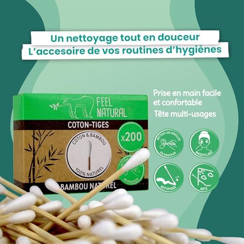 51a-0GBORL._AC_.jpg Cotons-tiges bambou — Boîte de 200