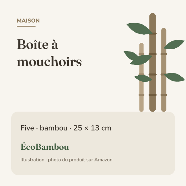 Five – Boîte à mouchoirs en bambou Illustration ÉcoBambou : Five – Boîte à mouchoirs en bambou
