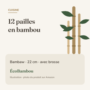Illustration ÉcoBambou : Bambaw – 12 pailles en bambou réutilisables (22 cm)